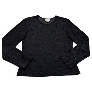 VTG 90s Y2K Hanky Panky Black Floral Jacquard Long Sleeve Tee Top M Whimsy Goth